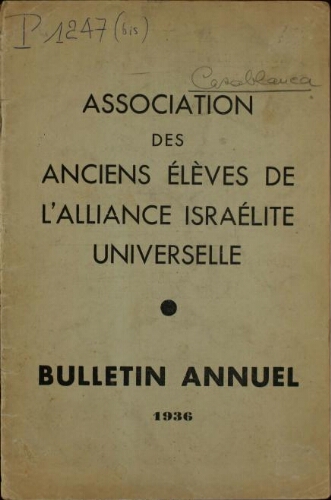 Association des Anciens élèves de l'AIU [Casablanca].  1936